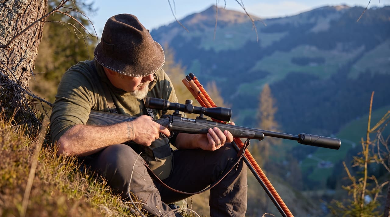 Jagdliche Szene mit verdecktem Gesicht als KI-Bildstudie